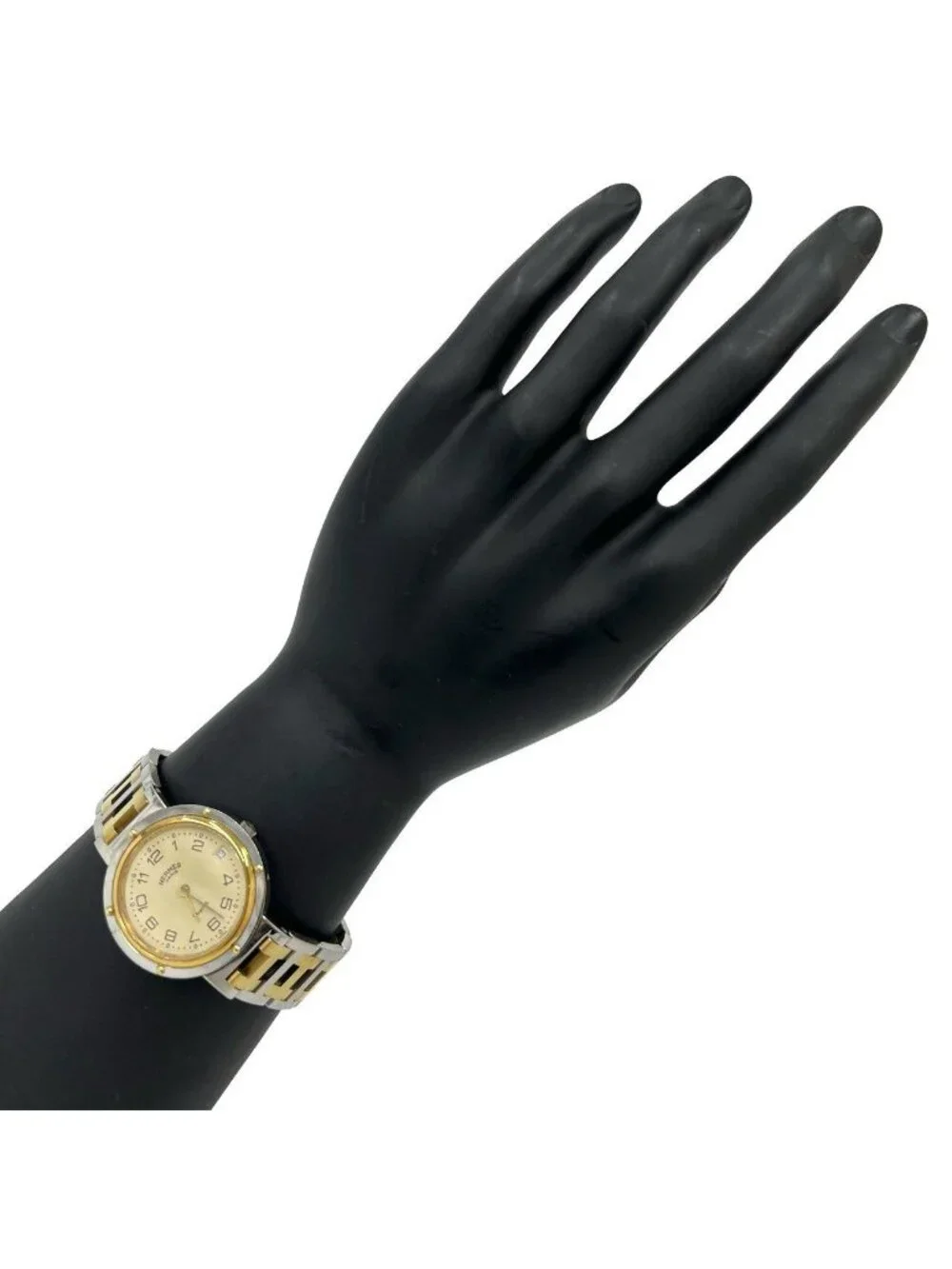 Hermes Clipper Stainless Quartz Watch Wrist Silver Gold